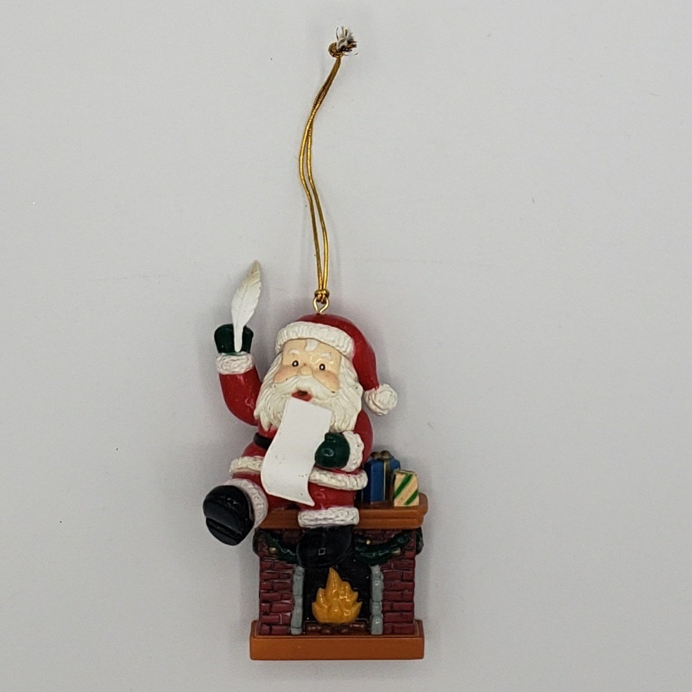 Santa Sitting on Fireplace Mantle Making His List Christmas‎ Holiday Ornament